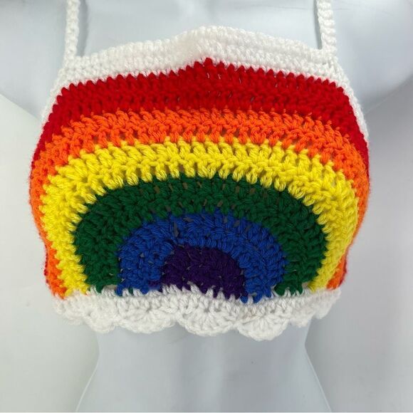 Handmade Napper brand rainbow crop top halter adjustable pride crochet small NEW - Picture 5 of 16